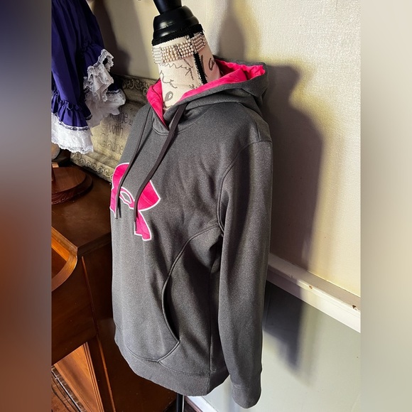🩶 Under Armour Hoodie Women's Heather Grey Pink Embroidered
Logo Cold Gear - Picture 5 of 6